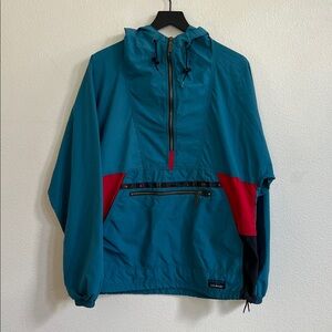 L.L.Bean Mountain Classic 90s Anorak 1/2 Zip Hoodie Colorblock Teal/Red Men's M